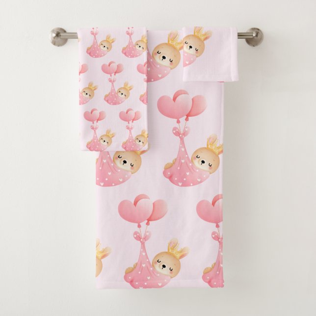 Niedliches Muster mit Baby Bunny im Herzen Badhandtuch Set (Insitu)