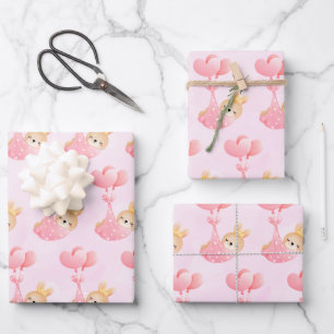Niedliches Muster mit Baby Bunny im Herzen Geschenkpapier Set
