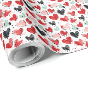 niedliches Muster mit gemalten Herzen Aquarell Geschenkpapier