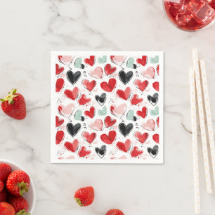 niedliches Muster mit gemalten Herzen Aquarell Serviette