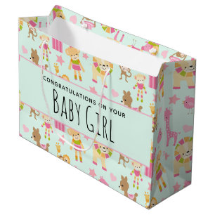 Niedliches Muster mit glücklichen Tieren & Kinderm Große Geschenktüte