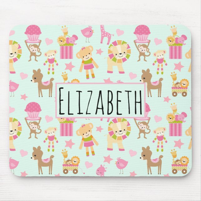 Niedliches Muster mit glücklichen Tieren und Spiel Mousepad (Vorne)