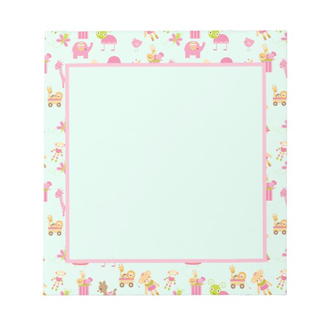 Niedliches Muster mit glücklichen Tieren und Spiel Notizblock (Vorderseite)