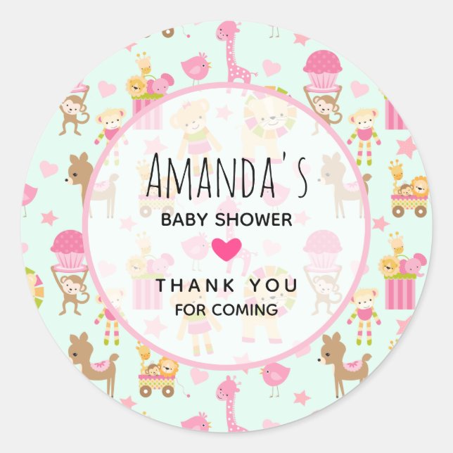 Niedliches Muster mit glücklichen Tieren und Spiel Runder Aufkleber (Vorderseite)