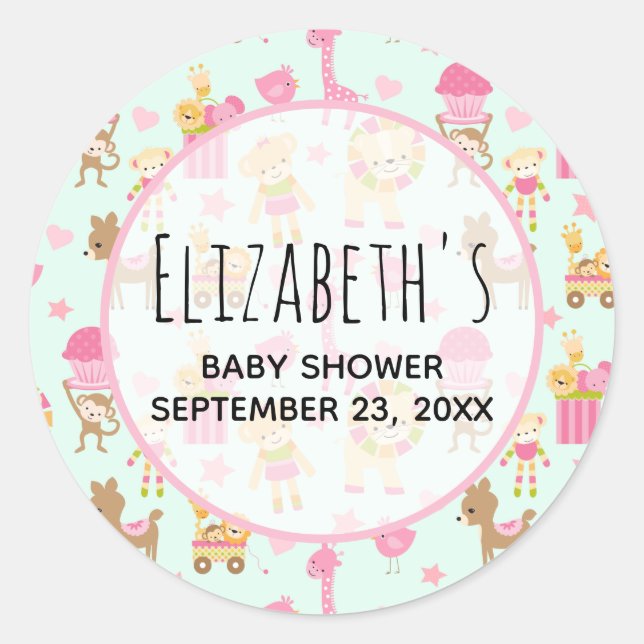 Niedliches Muster mit Happy Animals & Toys Dusche Runder Aufkleber (Vorderseite)