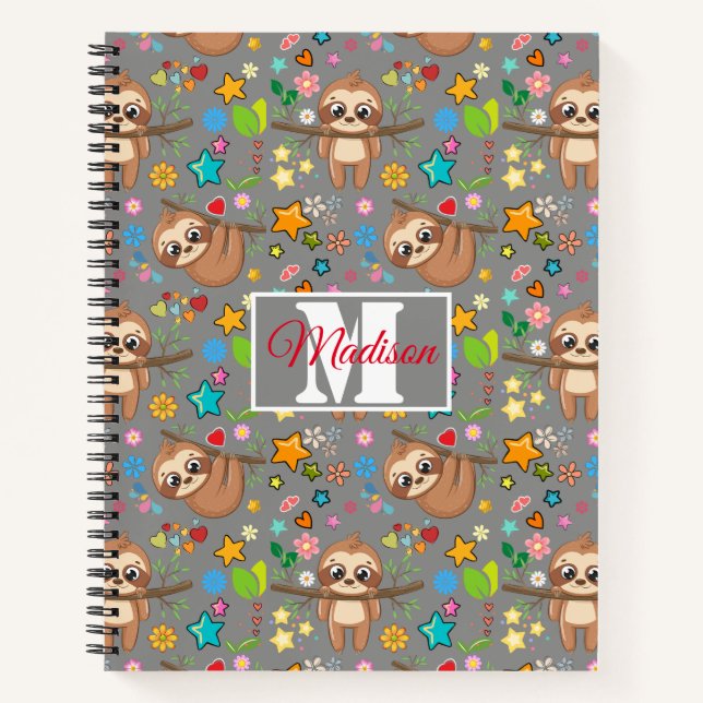 Niedliches Muster | Modernes Mit Monogramm Notizbuch (Vorderseite)