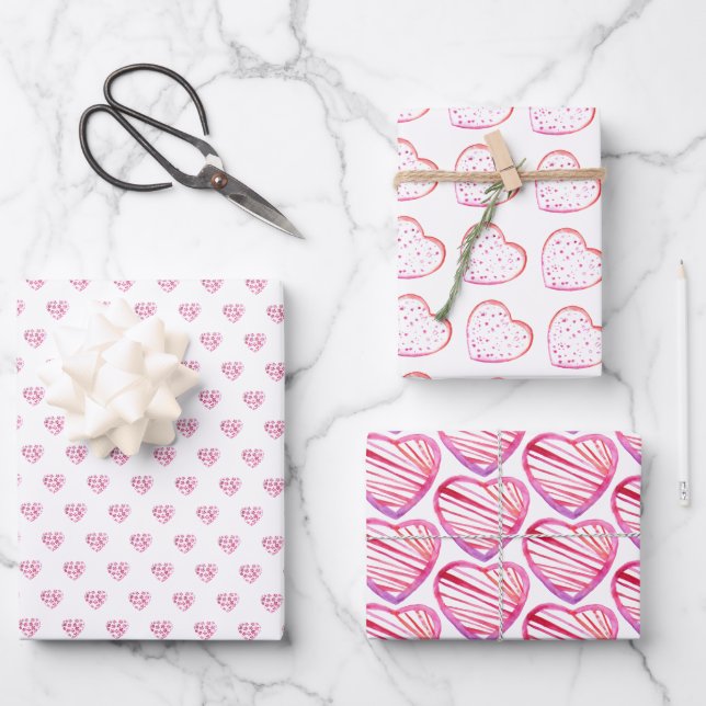 Niedliches Muster Rosa Farbige Blume Wasserfarbe Geschenkpapier Set (Vorderseite)