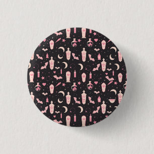 Niedliches Muster, schwarz und rosa Vampirwitscher Button