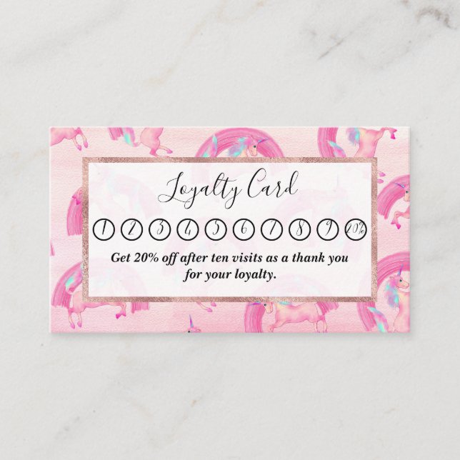 Niedliches Mythisches Rosa Einhorn Regenbogen Wass Treuekarte (Vorderseite)