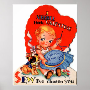 Niedliches nähendes retro Vintages Valentineplakat Poster