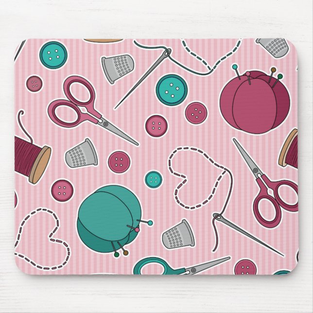 Niedliches nähendes Themed Muster-Rosa Mousepad (Vorne)