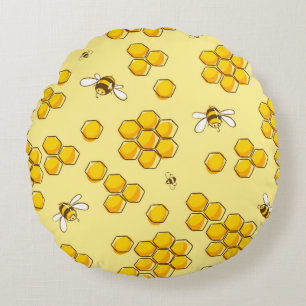 Niedliches nahtloses Muster mit fliegenden Bienen. Rundes Kissen