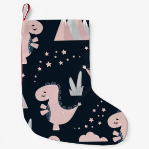 Niedliches nahtloses Muster mit rosa Dinosauriern  Kleiner Weihnachtsstrumpf