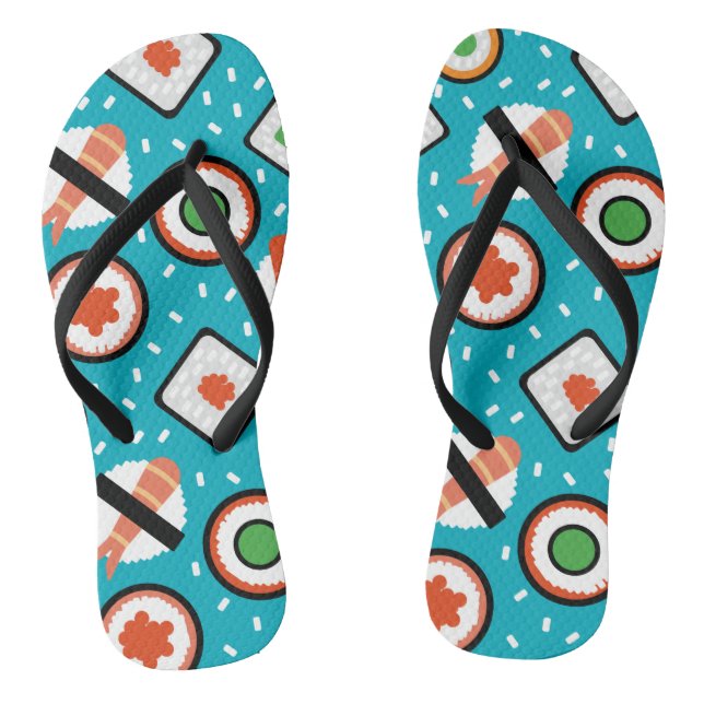 Niedliches, nahtloses Pixel-Sushi-Cartoon-Muster Flip Flops (Fußbett)
