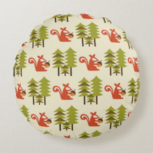 niedliches nahtloses Waldmuster-Design. Vintage Er Rundes Kissen