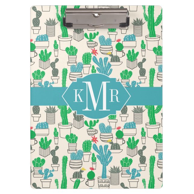 Niedliches natürliches Blumenkaktus-Muster Klemmbrett (Vorderseite)