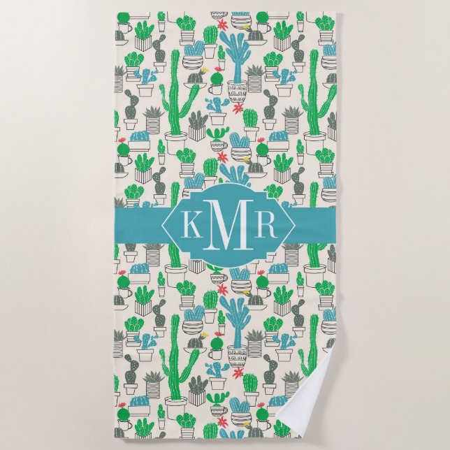 Niedliches natürliches Blumenkaktus-Muster Strandtuch (Vorderseite)