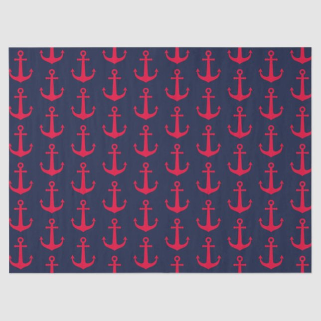 Niedliches Nautic Red Anchors Navy Blue Seidenpapier (Vorderseite)