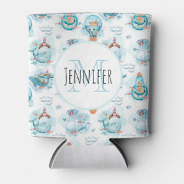 Niedliches Nautic Whales Watercolor Muster Monogra Dosenkühler