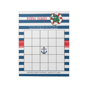 Niedliches Nautical Alligator Baby Dusche Bingo Sp Notizblock