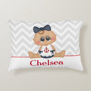 Niedliches Nautical Baby Girl mit Monogramm Zierkissen