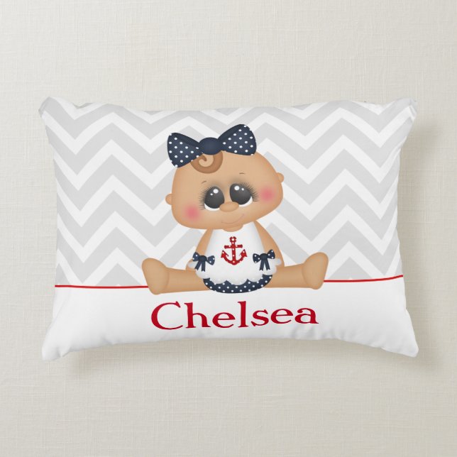 Niedliches Nautical Baby Girl mit Monogramm Zierkissen (Vorderseite)