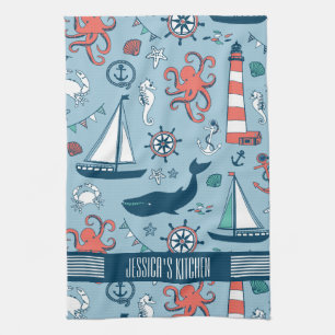 Niedliches Nautical Pattern Baby Blue Background Geschirrtuch
