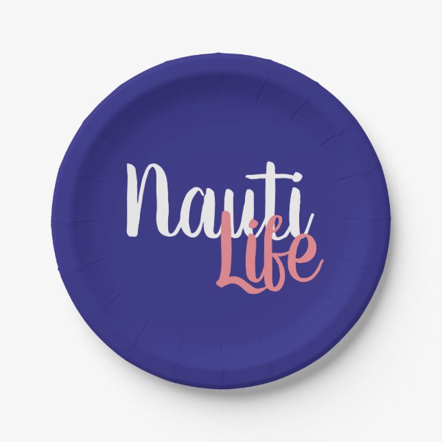 niedliches, nautisches NAUTI LIFE-Skript auf marin Pappteller (Vorderseite)