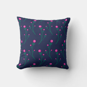 Niedliches Navy Blue and Hot Pink Floral Berries M Kissen