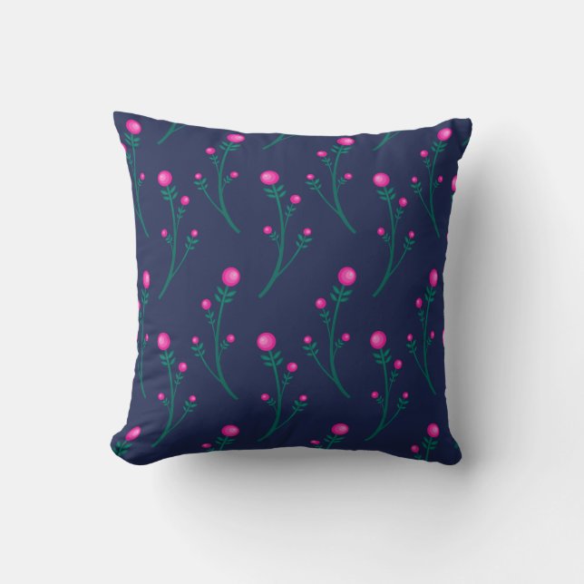 Niedliches Navy Blue and Hot Pink Floral Berries M Kissen (Vorderseite)