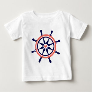 Niedliches Navy Blue & Orang Nautical Boat Wheel Baby T-shirt