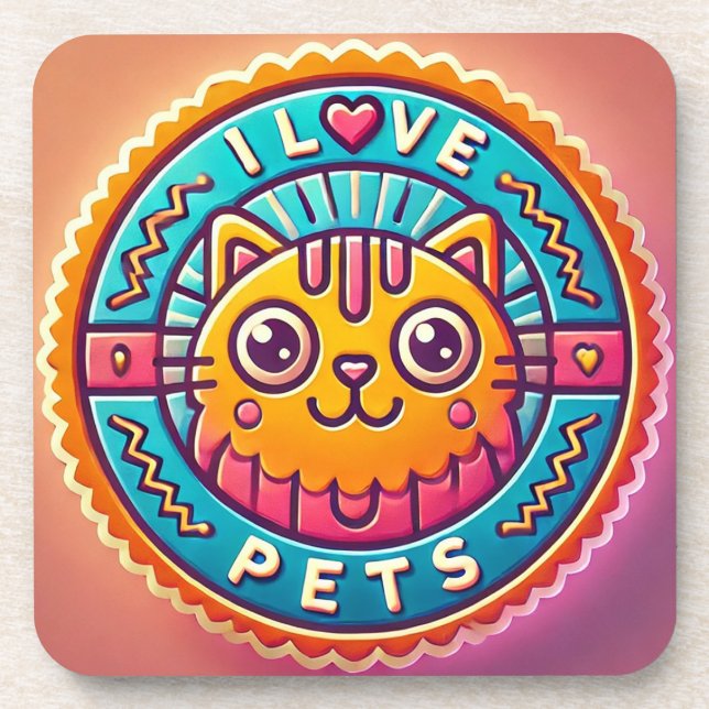 Niedliches Neon Cat Abzeichen Getränkeuntersetzer (Vorderseite)