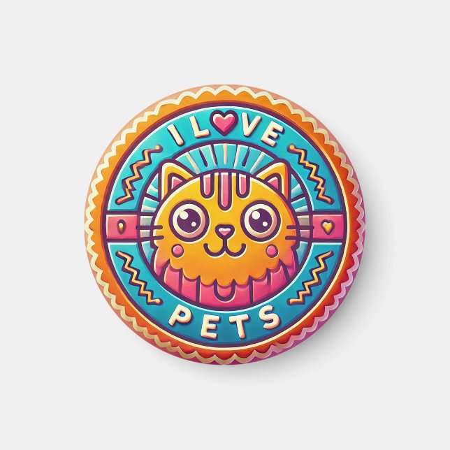Niedliches Neon Cat Abzeichen Magnet (Vorne)