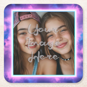 Niedliches Neon Vaporwave Foto Border Rechteckiger Pappuntersetzer