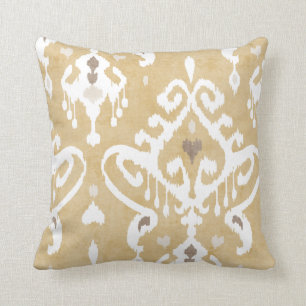 Niedliches neutrales Goldbeige ikat Stammes- Kissen