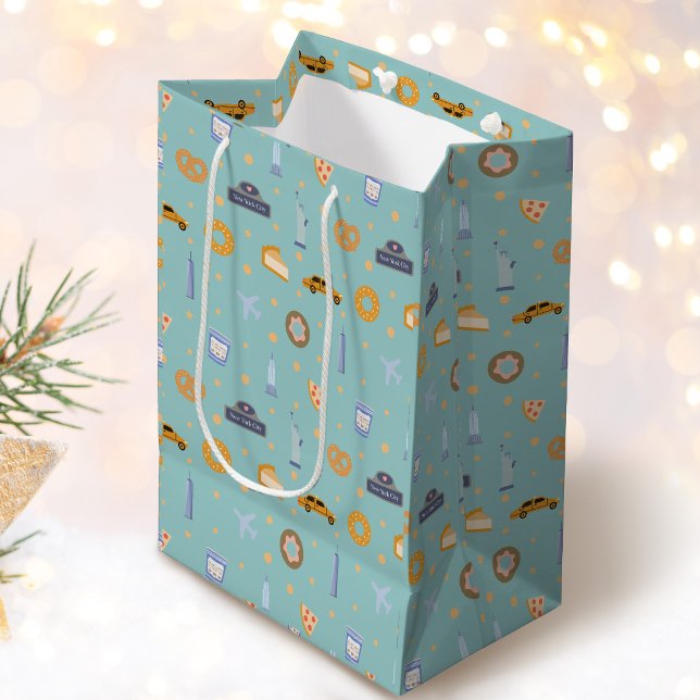 Niedliches New Yorker Stadtmuster Türkisgrün Mittlere Geschenktüte (Von Creator hochgeladen)