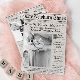 Niedliches Newspaper Foto Girl Baby Shower Einladu Einladung