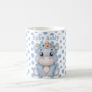 Niedliches Nilpferd mit Babynamen blaue Tupfen Kaffeetasse