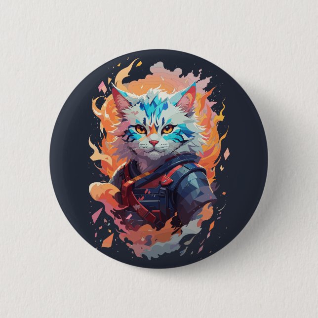 Niedliches Ninja Cat Warrior Design Button (Vorderseite)