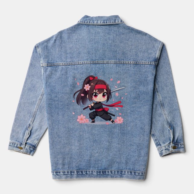 Niedliches Ninja-Kriegerblümchen Jeansjacke (Rückseite)