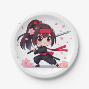 Niedliches Ninja-Kriegerblümchen Pappteller