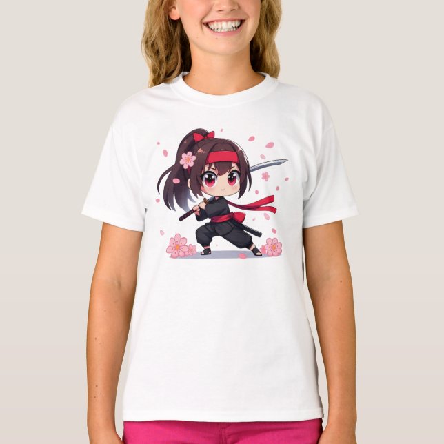 Niedliches Ninja-Kriegerblümchen T-Shirt (Vorderseite)