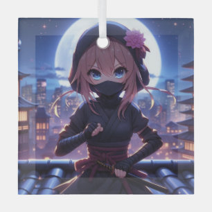 Niedliches Ninja-Kriegermädchen Ornament Aus Glas