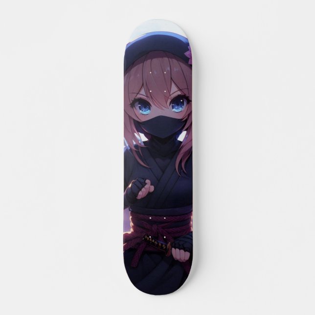 Niedliches Ninja-Kriegermädchen Skateboard (Vorne)