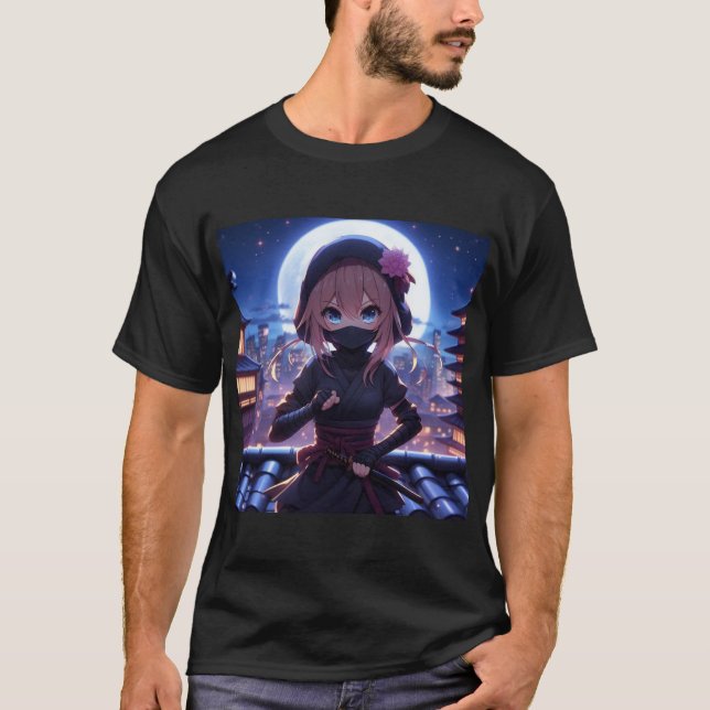 Niedliches Ninja-Kriegermädchen T-Shirt (Vorderseite)