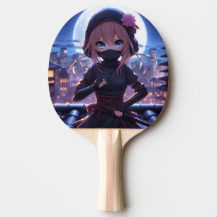 Niedliches Ninja-Kriegermädchen Tischtennis Schläger