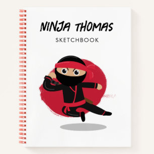 Niedliches Ninja Warrior Black & Red Kids Sketchbo Notizbuch
