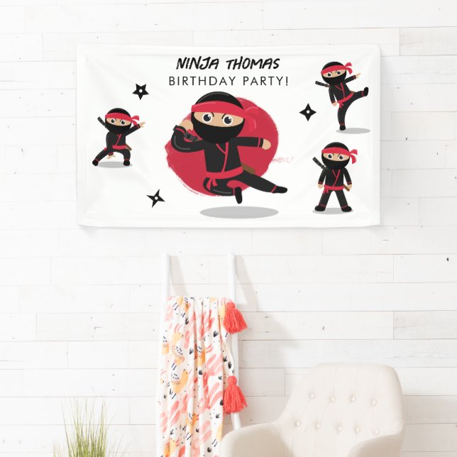Niedliches Ninja Warrior Black & Red Kindergeburts Banner (Insitu)