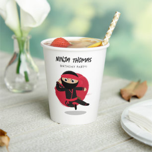 Niedliches Ninja Warrior Black & Red Kindergeburts Pappbecher