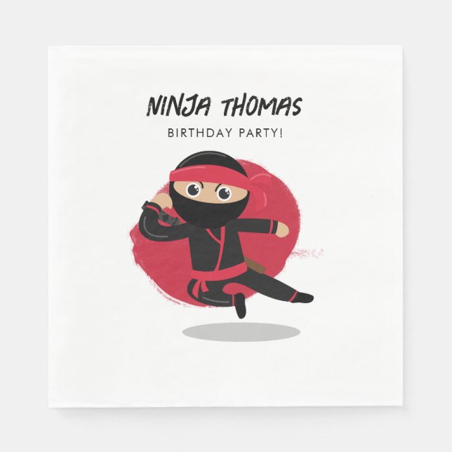 Niedliches Ninja Warrior Black & Red Kindergeburts Serviette (Vorderseite)
